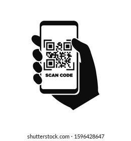 Scan QR Code Flat Icon With Phone. Barcode. Vector Illustration.