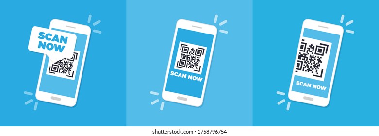 Scan QR code flat icon with phone. Barcode. Vector illustration.