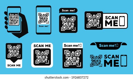 Scan QR code flat icon with phone. Barcode. Vector illustration.