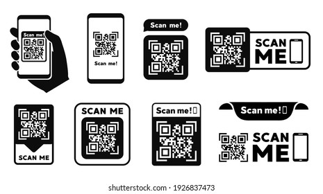 Scan QR code flat icon with phone. Barcode. Vector illustration.