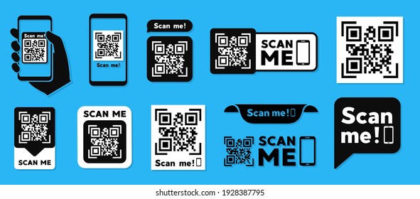 Scan QR Code Flat Icon With Phone. Barcode. Vector Illustration.