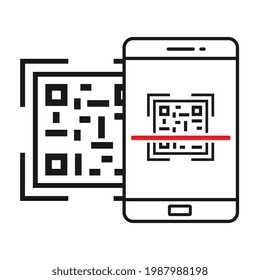 Scan QR code flat icon with phone. Barcode. Isolated on white