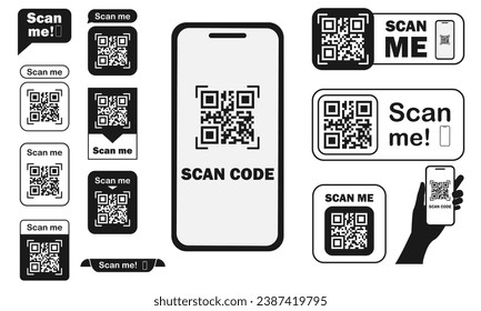 Scan QR code flat icon with phone. Barcode. Vector illustration.