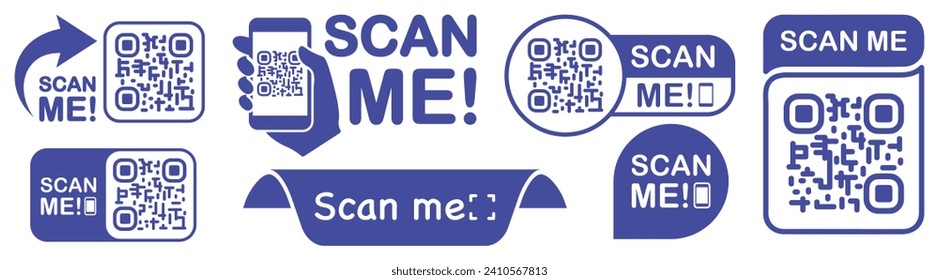 Scan qr code. Scan QR code flat icon with phone. Qr Code template for mobile app, payment and discounts. Barcode. Mobile payment and quick response codes. Scan me with smartphone. Vector illustration