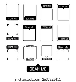 Scan qr code. Scan QR code flat icon with phone. Qr Code template for mobile app, payment and discounts. Barcode. Mobile payment and quick response codes. Scan me with smartphone. Vector illustration
