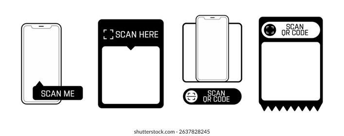 Scan qr code. Scan QR code flat icon with phone. Qr Code template for mobile app, payment and discounts. Barcode. Mobile payment and quick response codes. Scan me with smartphone. Vector illustration
