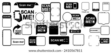 Scan qr code. Scan QR code flat icon with phone. Qr Code template for mobile app, payment and discounts. Barcode. Mobile payment and quick response codes. Scan me with smartphone. Vector illustration