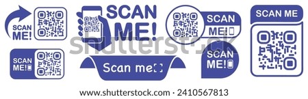 Scan qr code. Scan QR code flat icon with phone. Qr Code template for mobile app, payment and discounts. Barcode. Mobile payment and quick response codes. Scan me with smartphone. Vector illustration