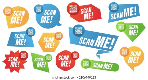 Scan qr code frames collection. Scan me signs. Vector set isolated on white.