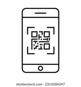 scan qr code icon, barcode scanner, phone app, thin line web symbol. Vector illustration. stock image.