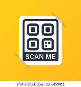 Scan qr code icon. Quick response code or QR code for mobile app, payment and website. Scan me sign tag.