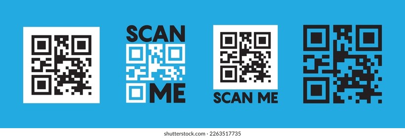 Scan qr code icon. Quick response code or QR code set for smartphone. QR code for mobile app, payment and website. Scan me phone tag. Vector 10 eps.