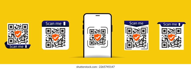 Scan qr code icon. Quick response code or QR code set for smartphone. QR code for mobile app, payment and website. Scan me phone tag. Vector illustration