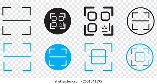 Scan and QR code icon set. Barcode scanner, phone app, payment sign, thin line web symbol on white background editable stroke vector illustration.