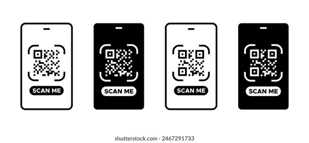 Scan QR code icon vector set. Commercial, industrial code with smartphone symbol