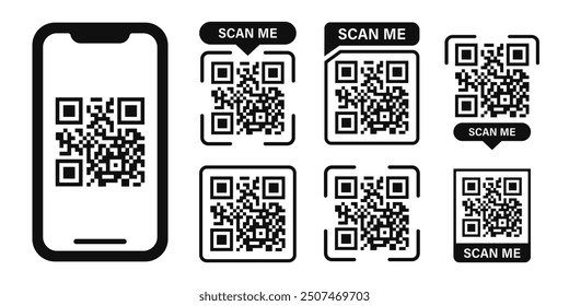 Scan QR code icons, symbol set. Barcode. Vector illustration.