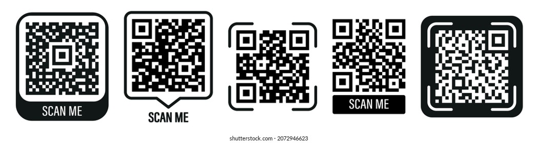 Scan QR code icon.Scan me set icons for mobile device design.QR code for mobile app, payment and phone.QR code sample for smartphone scanning. Qr code icon.Vector illustration.