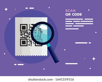 scan qr code with magnifying glass vector illustration design