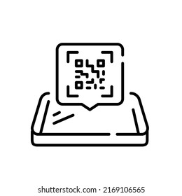 Scan a qr code message on an isometric smartphone. Pixel perfect, editable stroke line icon