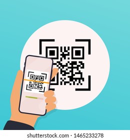Scan QR code  to Mobile Phone. Electronic , digital technology, barcode. Vector illustration.