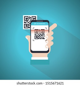 Scan QR code to Mobile Phone. Electronic , digital technology, bar code. Vector illustration. Blue Theme Concept