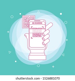 Scan QR code to Mobile Phone. Electronic , digital technology, bar code. Vector illustration. Concept of line icon