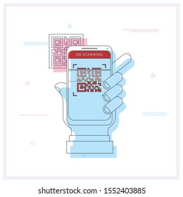 Scan QR code to Mobile Phone. Electronic , digital technology, bar code. Vector illustration.