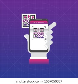 Scan QR code to Mobile Phone. Electronic , digital technology, bar code. Vector illustration.