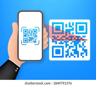Scan QR code to Mobile Phone. Electronic, digital technology, barcode. Vector stock illustration.
