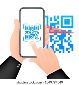 Scan QR code to Mobile Phone. Electronic, digital technology, barcode. Vector stock illustration.