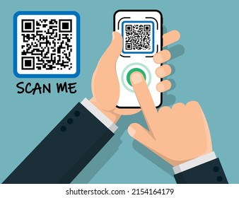 Scan QR code to Mobile Phone. Qr code for payment. Mobile phone scanning QR-code. Verification. Vector illustration. Eps 10.