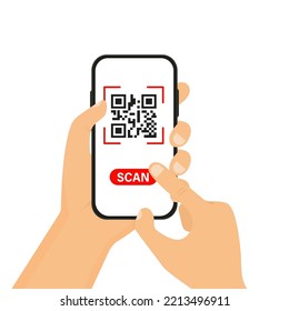 Scan QR code to Mobile Phone. In human hands Mobile phone scanning qr-code icon. technology and business concept. Vector illustration