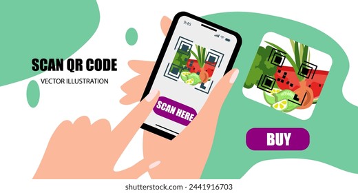 Scan QR code for shopping to Mobile Phone. Electronic , digital technology, barcode. Vector illustration.