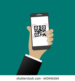 Scan QR code with Mobile phone on green background 