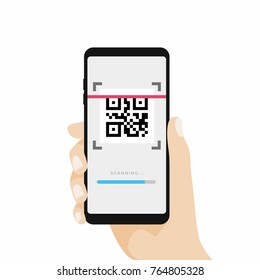 Scan QR code with Mobile phone. Scanning barcode with telephone. vector