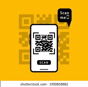 Scan QR code on smartphone. Sample Qr code for scanning. Qr verification. Scan me inscription tag.