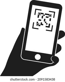 Escanea el código QR en tu smartphone. Código de barras en un teléfono móvil. Autenticación de datos. Escanear los pagos o los datos de una persona. Imagen vectorial aislada en un fondo blanco.