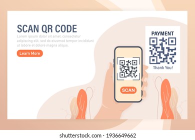 Scan qr code people, great design for any purposes. 3d vector background. Flat design. Vector character illustration.