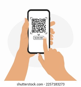 Scan qr code people, great design for any purposes. Flat design. Vector illustration. 