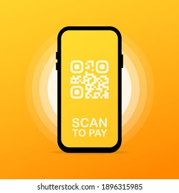 Scan QR code to phone. Mobile barcode reader, scanner. Electronic digital payment with smartphone. Can use for template, ui, web, mobile app, poster, banner. Vector EPS 10. Isolated on background