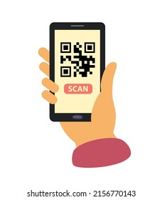 Scan the QR code with the phone. smartphone in hand.  people use smartphone and scan qr code for payment. can use for mobile app or banner. Vector illustration.