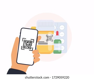 Scan QR code from pills to Mobile Phone. Application on a smartphone.