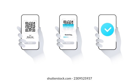 Scan QR code set. Identification and inventory, online shopping and marketing, electronic commerce. Shortened website link. Template, layout and mock up. Flat vector collection isolated on white