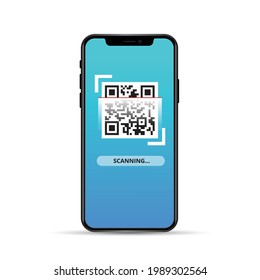 Scan QR code to smartphone isolated on white background. Qr verification concept. Vector stock