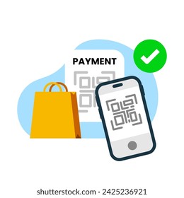 scan qr code with smartphone for shopping payment concept illustration flat design vector. modern graphic element for landing page ui, infographic, icon