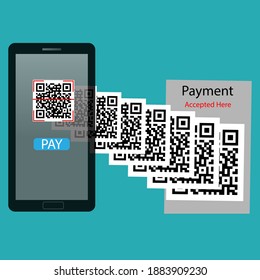 Escanear código QR en smartphone.Escanear el concepto de pago. Ilustración vectorial.