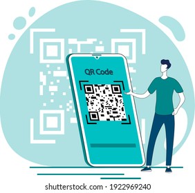 Scan the QR code.Scan with your smartphone.QR code for payment,mobile app, and information.Online payment and money transfers.Flat vector illustration.