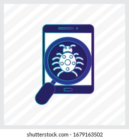 Scan Search Bug Icon flat design on blue color
