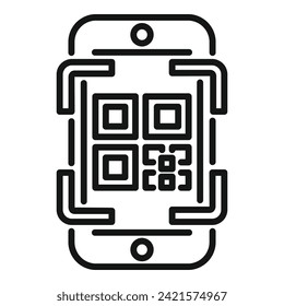 Scan smart check icon outline vector. Pay cell app. Quick coding space