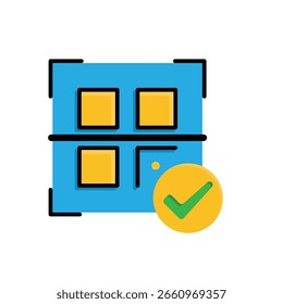 Scan successful icon. E-commerce. Barcode scan with check mark. Shop, sale, market. Isometric design style.